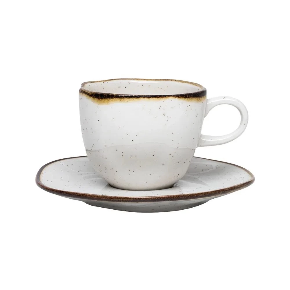Xícara Com Pires Ryo Maresia 220ml Areia Oxford Porcelana Mesa Posta Elegante para Chá Café