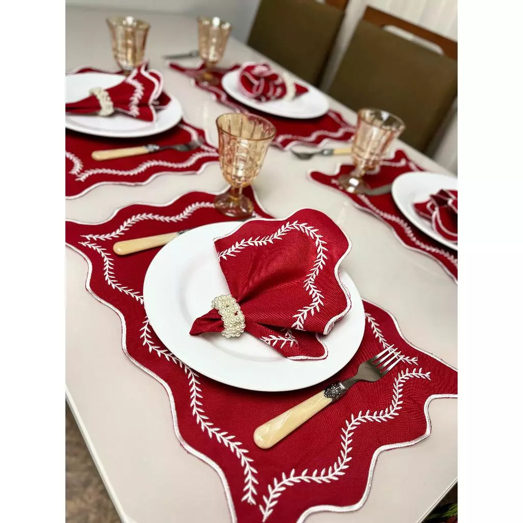 Jogo Americano Retangular 8 Peças Supla Bordado Sousplat Mesa Posta