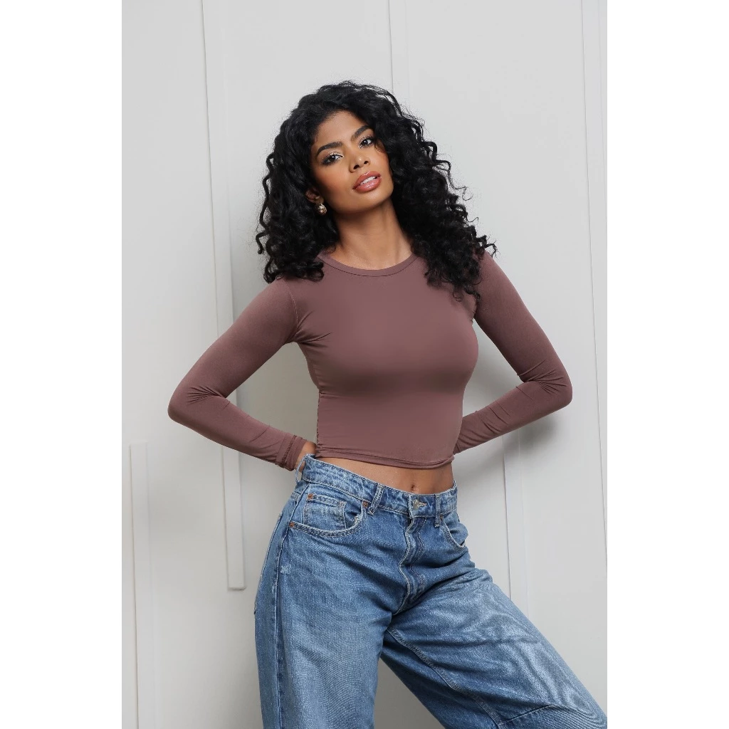 Blusa Feminina de Manga Longa - Meia Estação de Compressão Colada - Blusinha Manga Comprida - Varias Cores