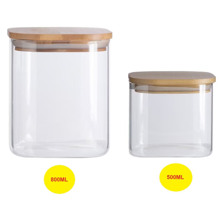 ￼Pote Hermético Quadrado 800ml 500ml de Plástico para Armazenamento de Alimentos Grãos Cereais Bolachas Universal